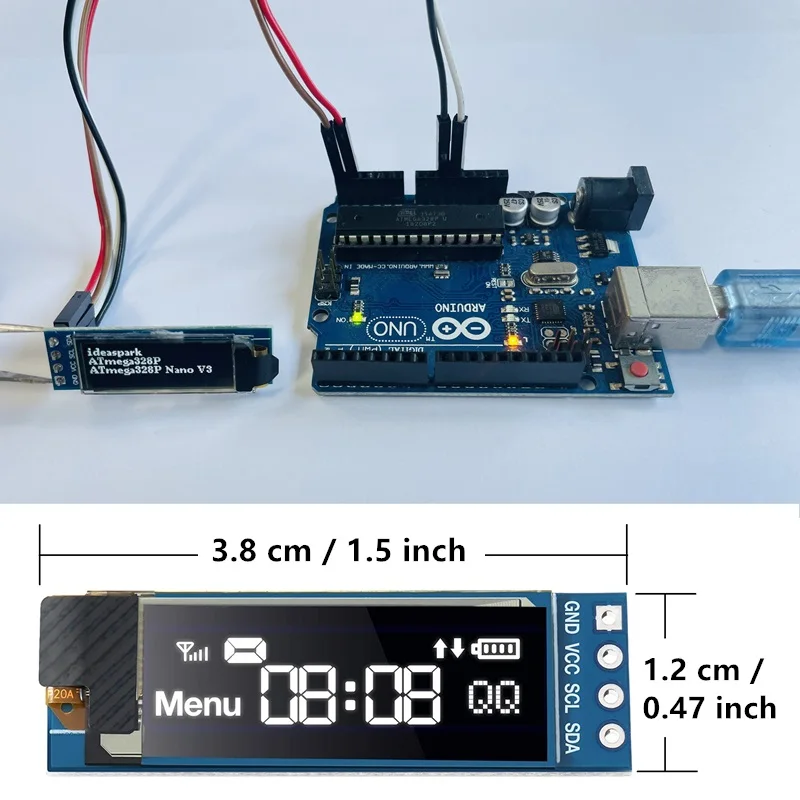 0.96 Inch OLED Display Module SSD1306 I2C IIC SPI Serial 128X64 LCD 4 Pin YellowBlue WhiteBlue for Arduino(Pin Headers Soldered) thumbnail 6