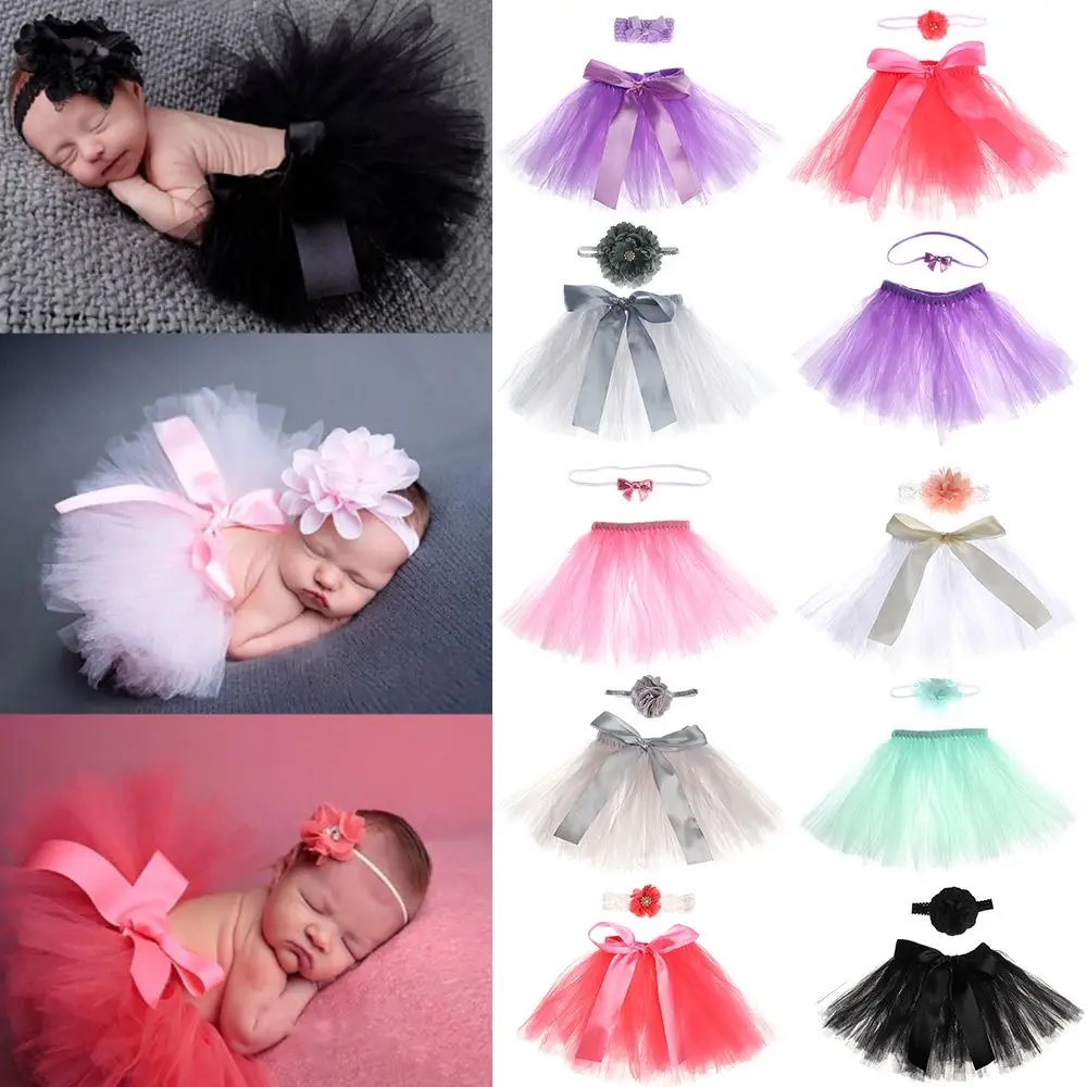 Cute Princess Newborn Outfit Infant Suit Headband Set Tutu Skirt Baby Girl Summer Dress Costume Photography Props Accessories thumbnail 4