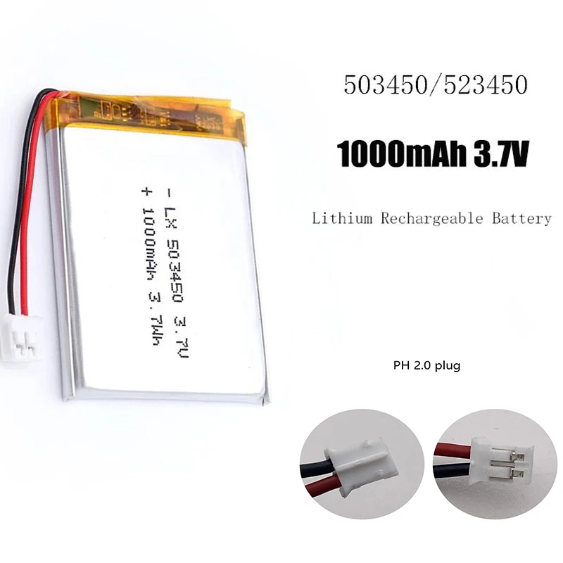 503450/523450 1000mAh 3.7V Polymer Lithium Rechargeable Battery For for PS4,Cameras, GPS, Bluetooth Speakers 3.7V batteries thumbnail 6