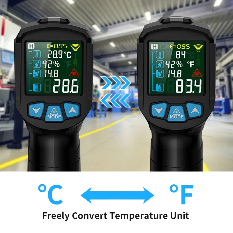 Mestek Digital Infrared Thermometer Color Display Electronic Temperature Meter Digital Laser Thermometer Adjustable Emissivity thumbnail 4