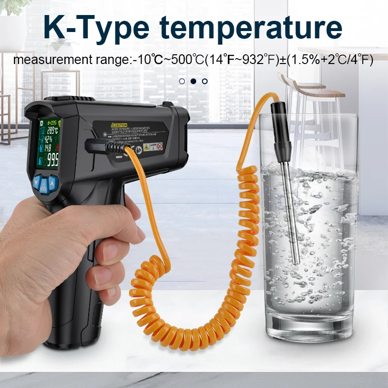Mestek Digital Infrared Thermometer Color Display Electronic Temperature Meter Digital Laser Thermometer Adjustable Emissivity thumbnail 6