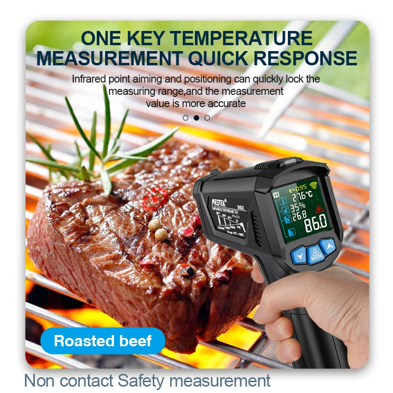 Mestek Digital Infrared Thermometer Color Display Electronic Temperature Meter Digital Laser Thermometer Adjustable Emissivity thumbnail 2