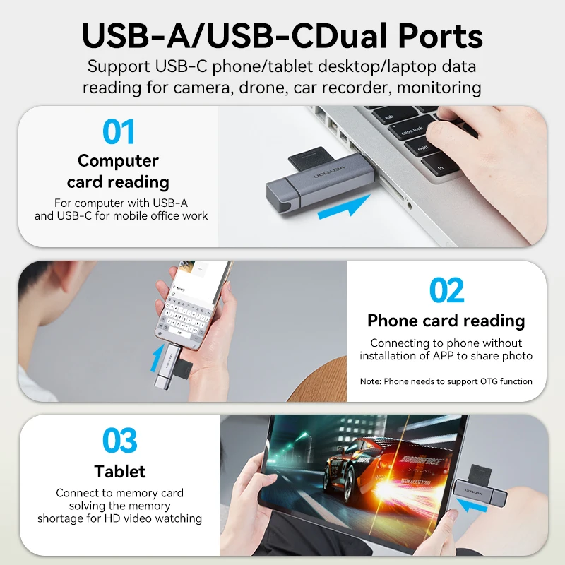 Vention SD Card Reader USB Type C to Micro SD TF Card Adapter for Laptop Accessories Phone Smart Memory USB 3.0 SD Card Adapter thumbnail 2