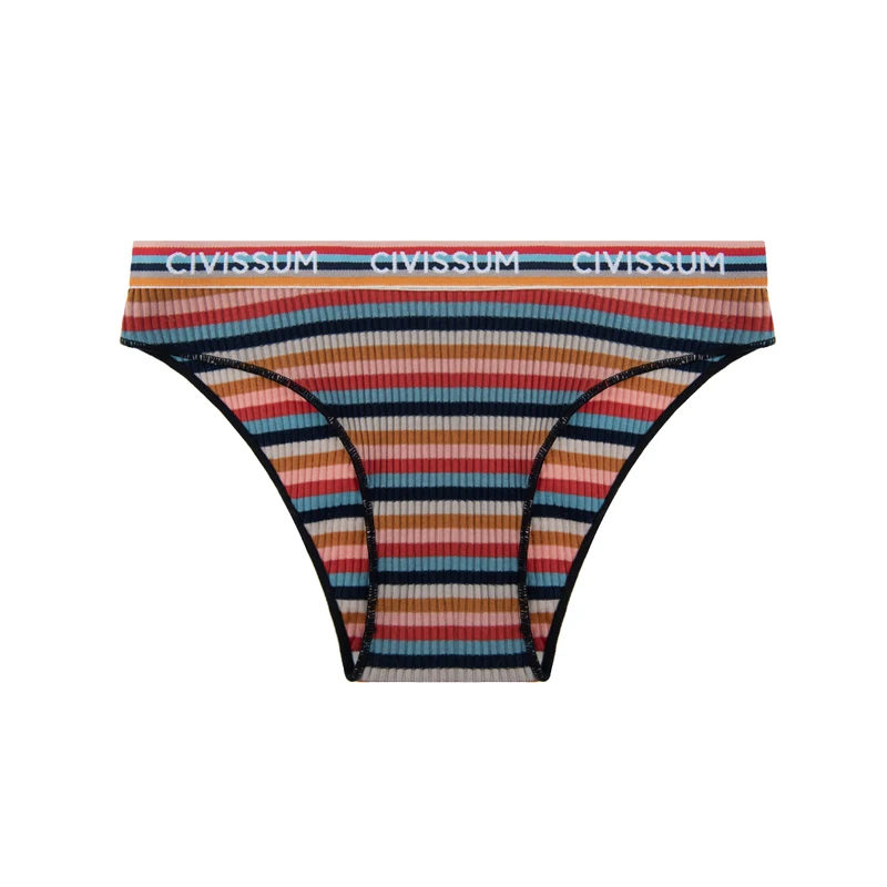 3PCS/Set Women Cotton Half Hip Panties Female Low Waist Underwear Sexy Colorful Rainbow Striped Lingerie Girls Cute Briefs NK606 thumbnail 5