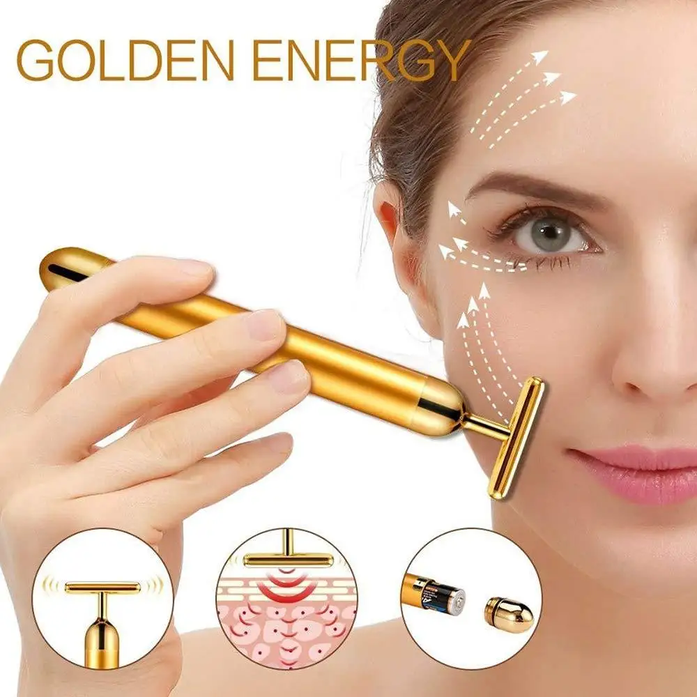 24k Gold Facial Slimming Face Beauty Bar Pulse Firming Facial Roller Massager Lift Skin Tightening Wrinkle Vibrating Tool thumbnail 3