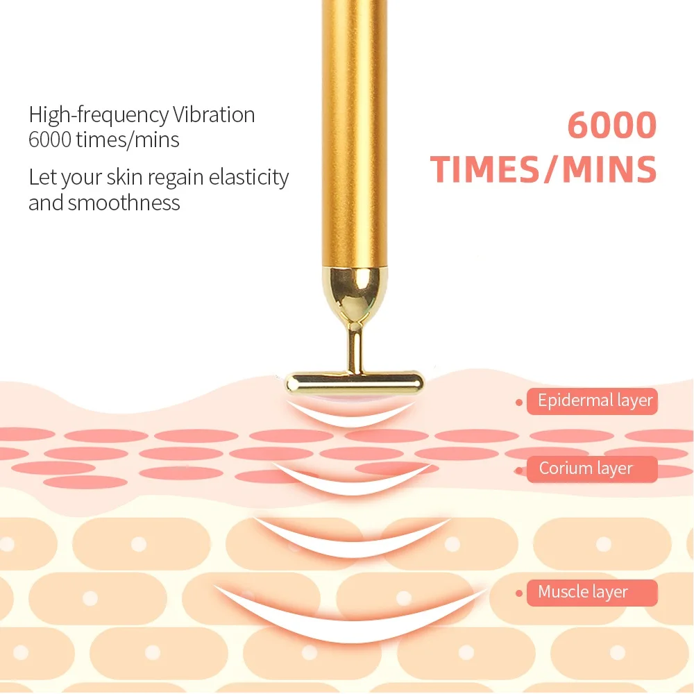24k Gold Facial Slimming Face Beauty Bar Pulse Firming Facial Roller Massager Lift Skin Tightening Wrinkle Vibrating Tool thumbnail 4
