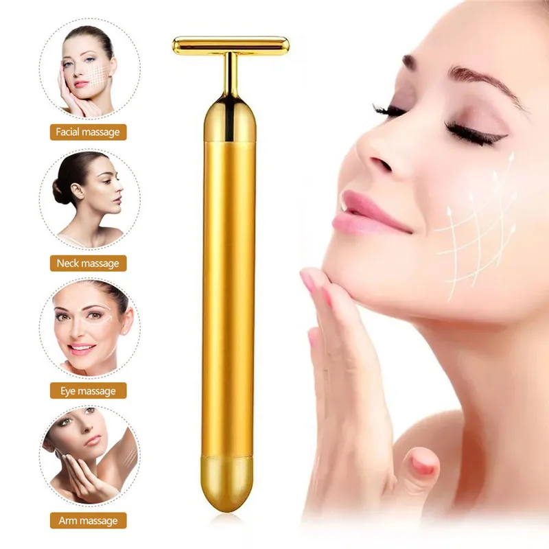 24k Gold Facial Slimming Face Beauty Bar Pulse Firming Facial Roller Massager Lift Skin Tightening Wrinkle Vibrating Tool thumbnail 2
