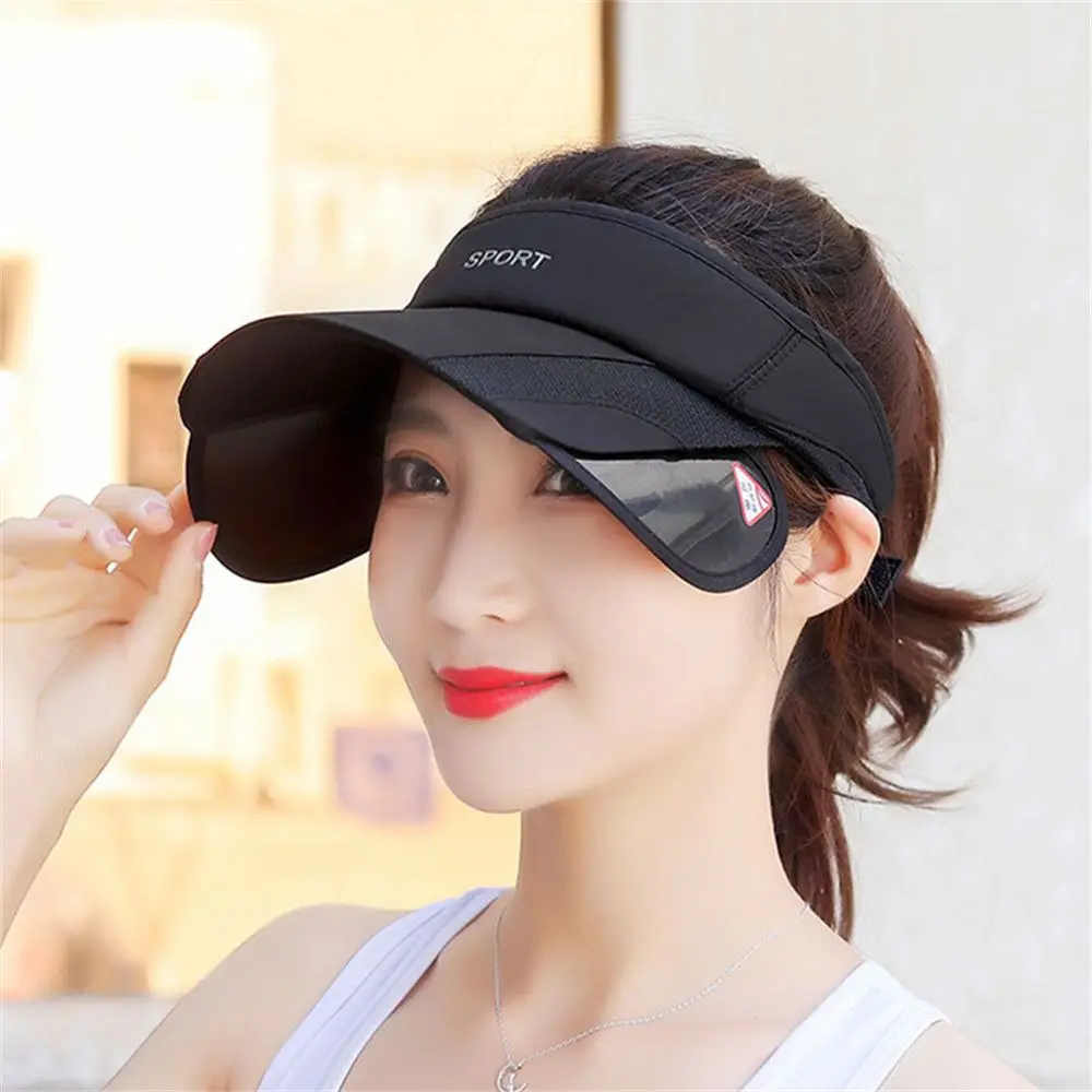Women Summer Sun Visor Hat Adjustable Golf Cap Retractable Brim Empty Top UV Protection Beach Shading Tennis Sport Travel Hat thumbnail 2