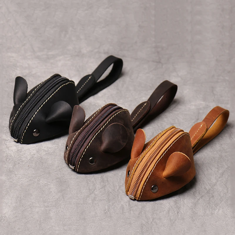 Genuine Leather Coin Purse Creative Cute Mouse Storage Bag Trend Zipper Pocket Men Women Portable Wallets Children's Key Bags thumbnail 2