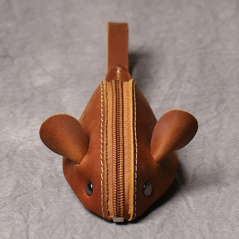 Genuine Leather Coin Purse Creative Cute Mouse Storage Bag Trend Zipper Pocket Men Women Portable Wallets Children's Key Bags thumbnail 3