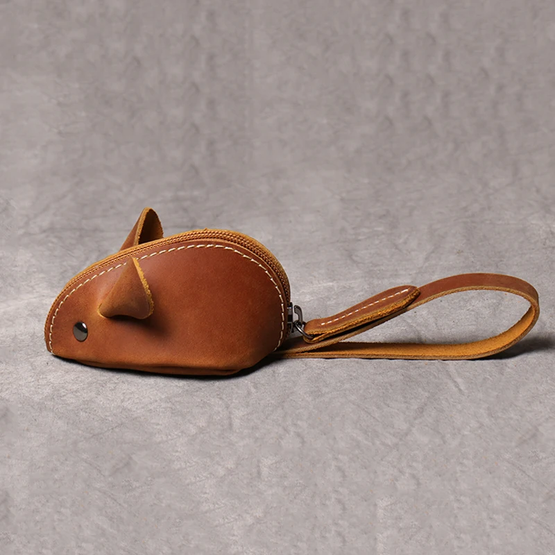 Genuine Leather Coin Purse Creative Cute Mouse Storage Bag Trend Zipper Pocket Men Women Portable Wallets Children's Key Bags thumbnail 4