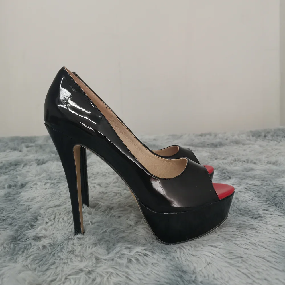 Women Pumps Sexy Platform Peep Toe 14cm Extremely Thin High Heels Stiletto Patent Leather Fashion Party Nighclub Wedding Shoes thumbnail 5