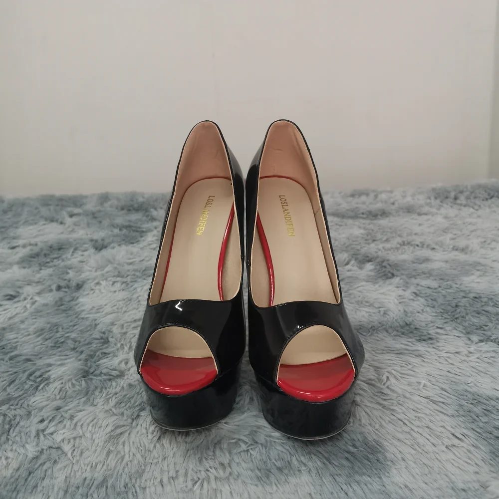 Women Pumps Sexy Platform Peep Toe 14cm Extremely Thin High Heels Stiletto Patent Leather Fashion Party Nighclub Wedding Shoes thumbnail 4