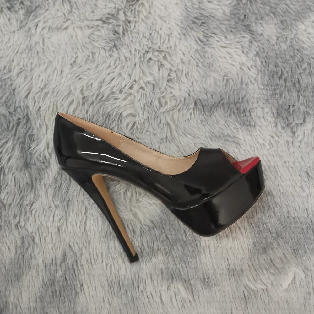 Women Pumps Sexy Platform Peep Toe 14cm Extremely Thin High Heels Stiletto Patent Leather Fashion Party Nighclub Wedding Shoes thumbnail 3