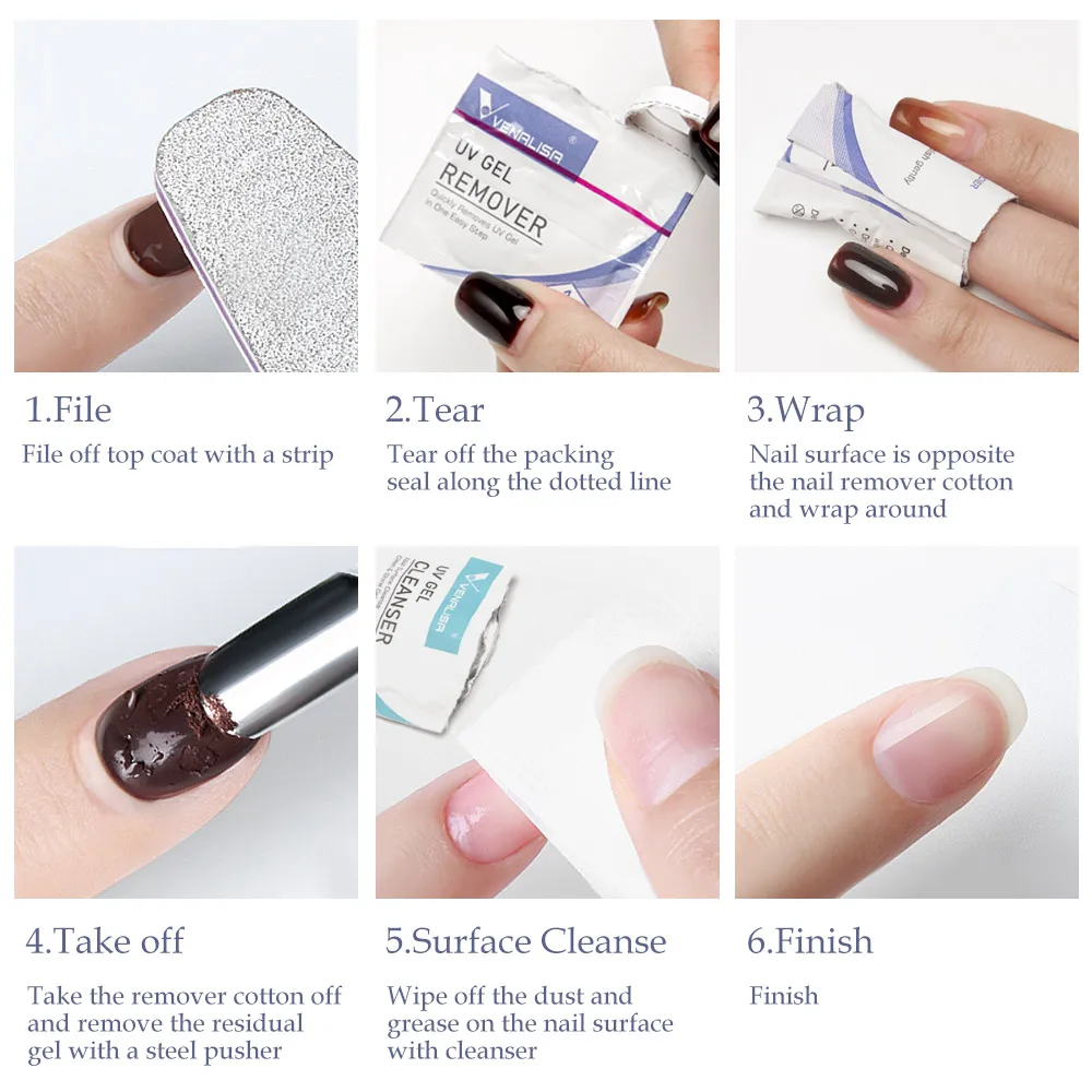 Venalisa 20Pcs Remover Wipes Pad for Nail Manicure Cleanser Nail Art UV Gel Remover Degreaser for Nails Gel Nail Polish thumbnail 6