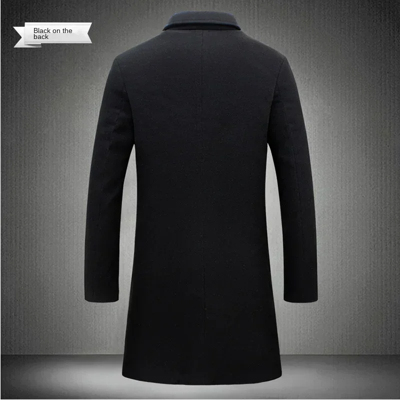 Men Long Cotton Coat 2025 Autumn Winter Wool Blend Pure Color Business Casual Slim Fit Windbreaker Jacket Fashion Men Clothing thumbnail 3