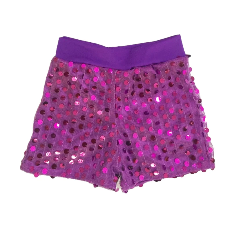 Kids Elastic High Waist Shorts Sequins Hip Hop Dance Shorts for Girls Shorts Toddler Stage Costume Clothes Shiny Sparkle Jazz thumbnail 3