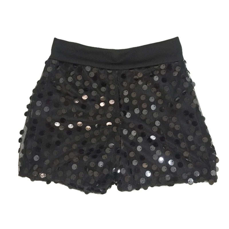 Kids Elastic High Waist Shorts Sequins Hip Hop Dance Shorts for Girls Shorts Toddler Stage Costume Clothes Shiny Sparkle Jazz thumbnail 4