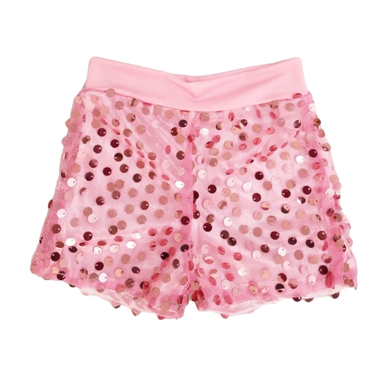 Kids Elastic High Waist Shorts Sequins Hip Hop Dance Shorts for Girls Shorts Toddler Stage Costume Clothes Shiny Sparkle Jazz thumbnail 2
