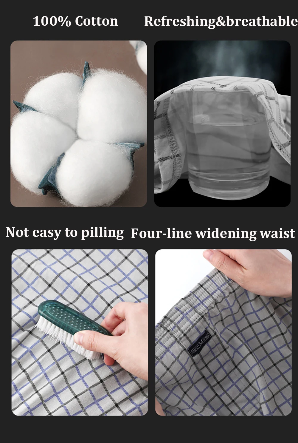 100% Cotton Plaid Pajama Pants Men Comfortable Widen Waist Elastic Pajamas Sleep Shorts Button Placket PJ Pants pijama hombre thumbnail 5