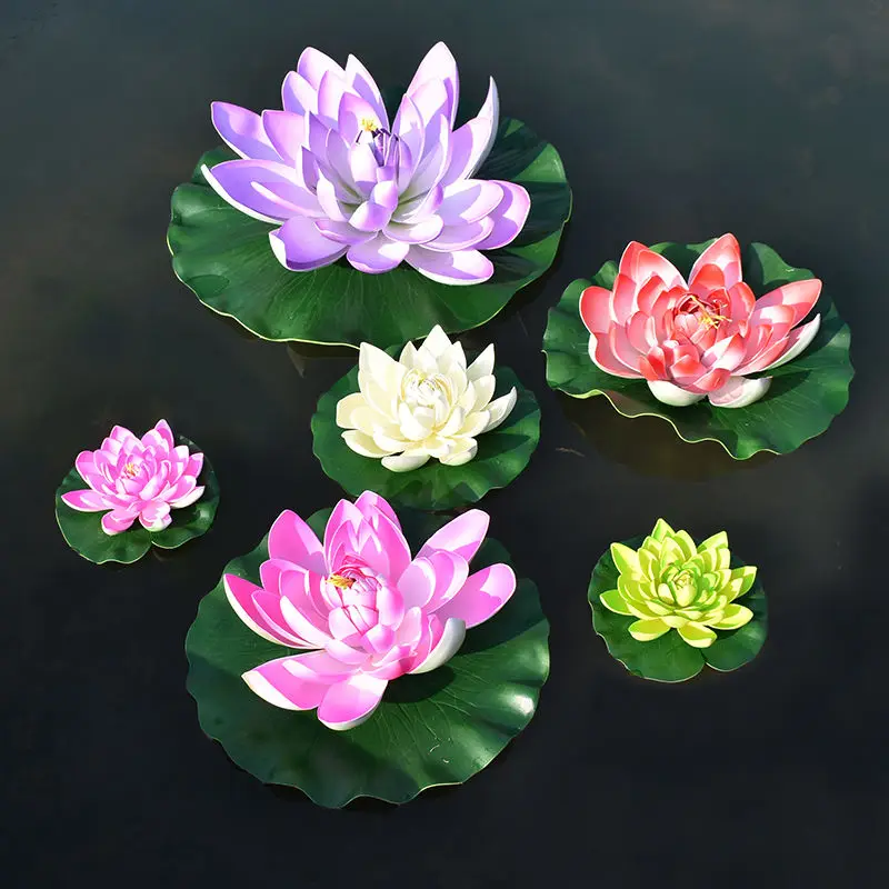 10/17/28/40/60cm Lotus Artificial Flower Floating Fake Lotus Plant Lifelike Water Lily Micro Landscape for Pond Garden Decor thumbnail 3