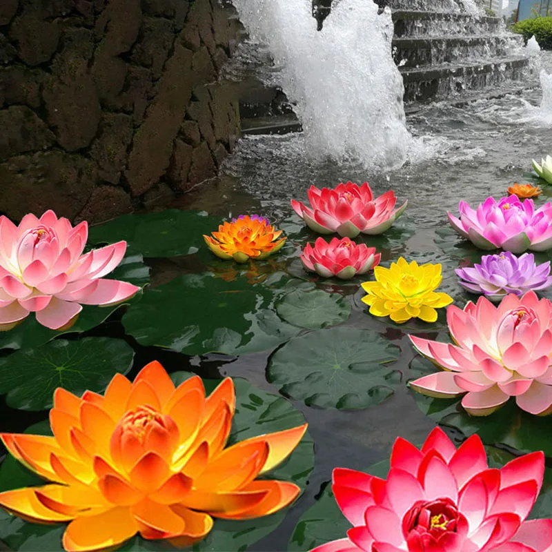 10/17/28/40/60cm Lotus Artificial Flower Floating Fake Lotus Plant Lifelike Water Lily Micro Landscape for Pond Garden Decor thumbnail 2