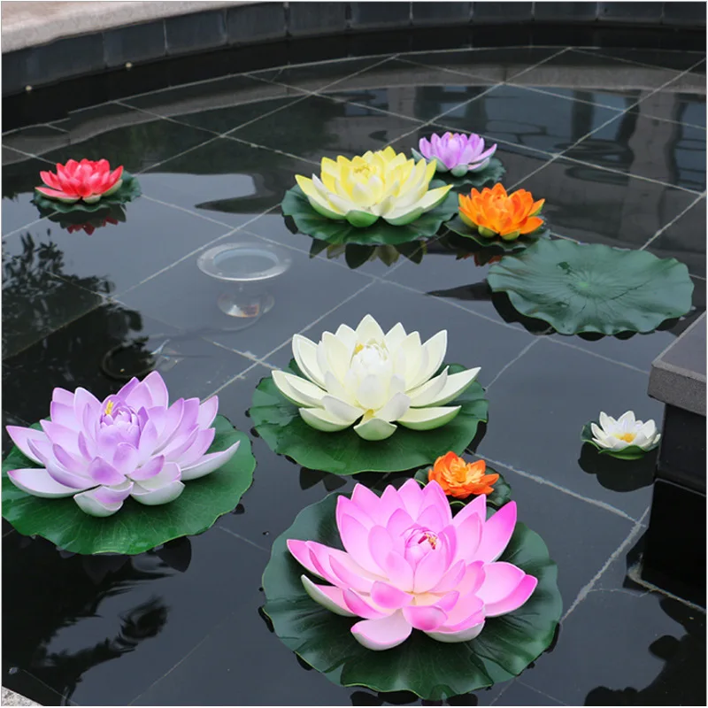 10/17/28/40/60cm Lotus Artificial Flower Floating Fake Lotus Plant Lifelike Water Lily Micro Landscape for Pond Garden Decor thumbnail 5