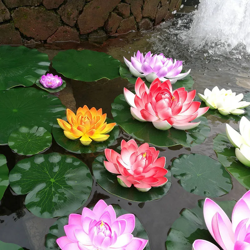 10/17/28/40/60cm Lotus Artificial Flower Floating Fake Lotus Plant Lifelike Water Lily Micro Landscape for Pond Garden Decor thumbnail 6