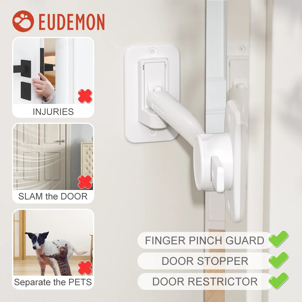 EUDEMON Child Proof Finger Pinch Guard Baby Door Stopper Door Latch Adjustable Door Lever Handle Lock for Pets Easy Entry cats thumbnail 4