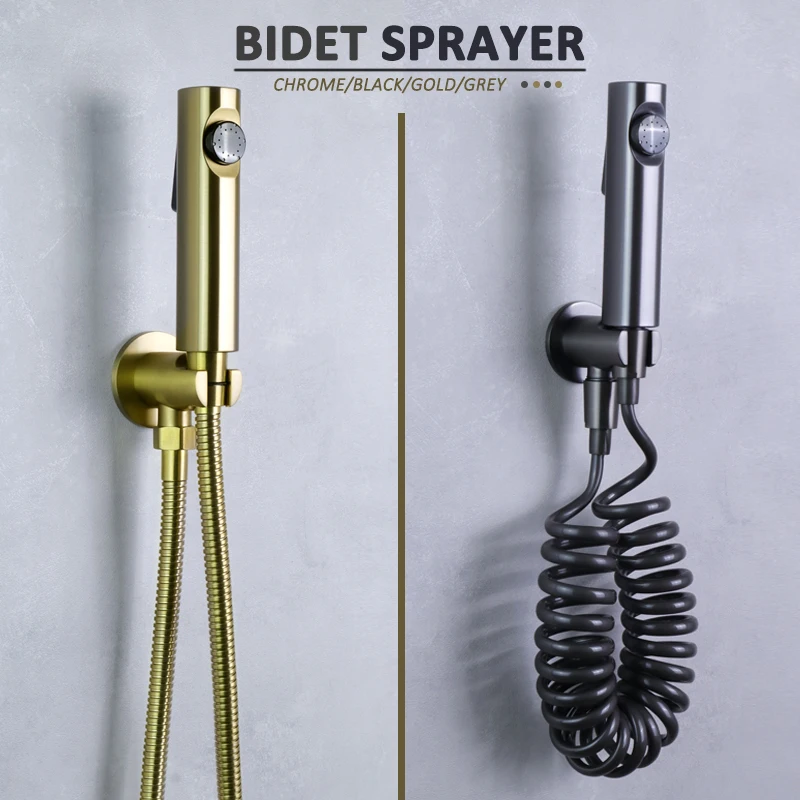 Bidet Sprayer High Pressure ABS Plastic Sprayer Solid Brass Valve Holder Brushed Gold Matt Black Metal Grey Toilet Set thumbnail 2