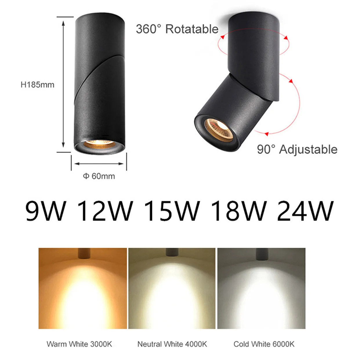 Dimmable Rotating LED Downlights 9W 15W 24W COB  Ceiling Spot Lights AC110-220V LED Wall Lamp Warm Cold White Indoor Lighting thumbnail 6