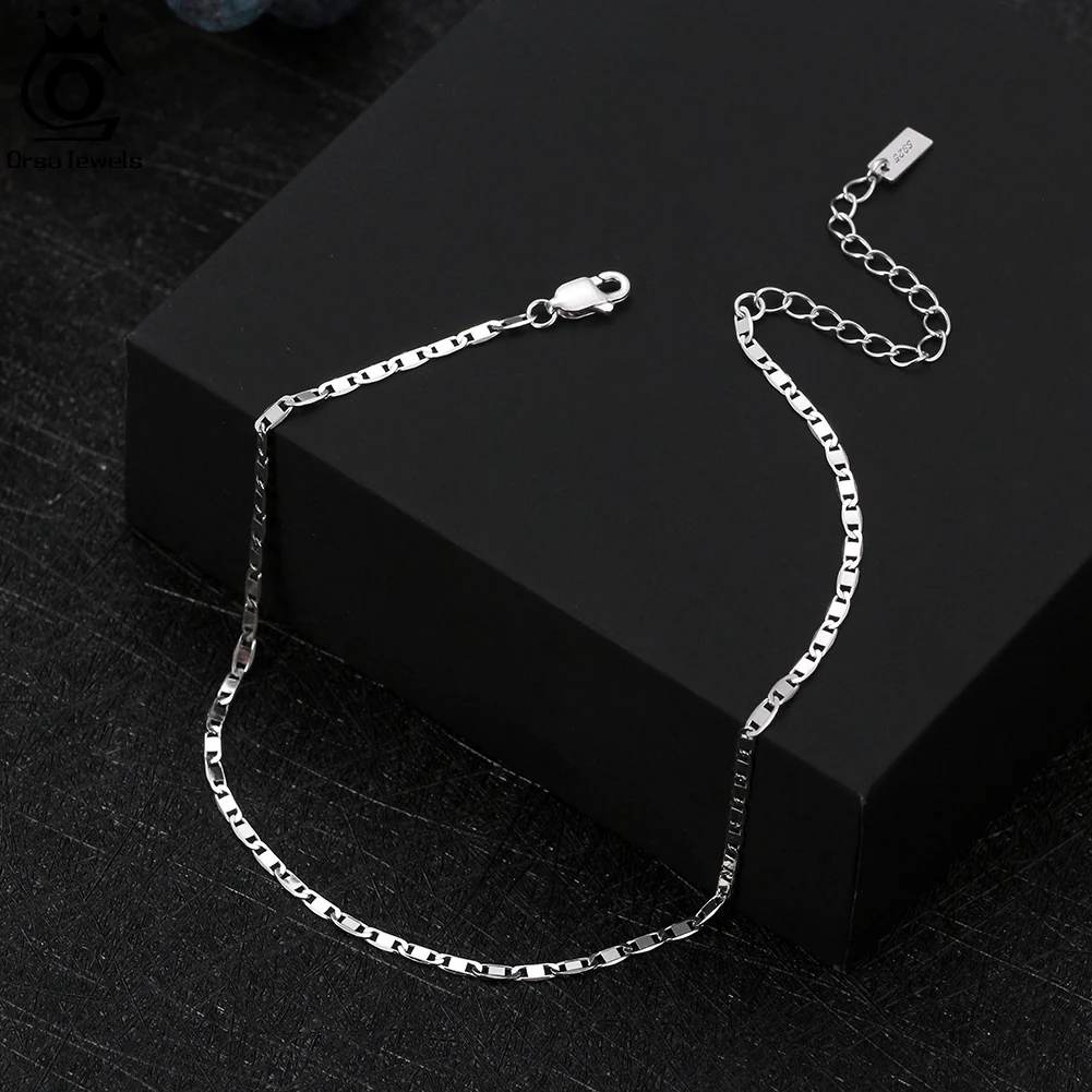 ORSA JEWELS 925 Sterling Silver Italian 2mm Sparkle Mirror Chain Anklets for Women Gold Foot Bracelet Ankle Straps Jewelry SA29 thumbnail 3