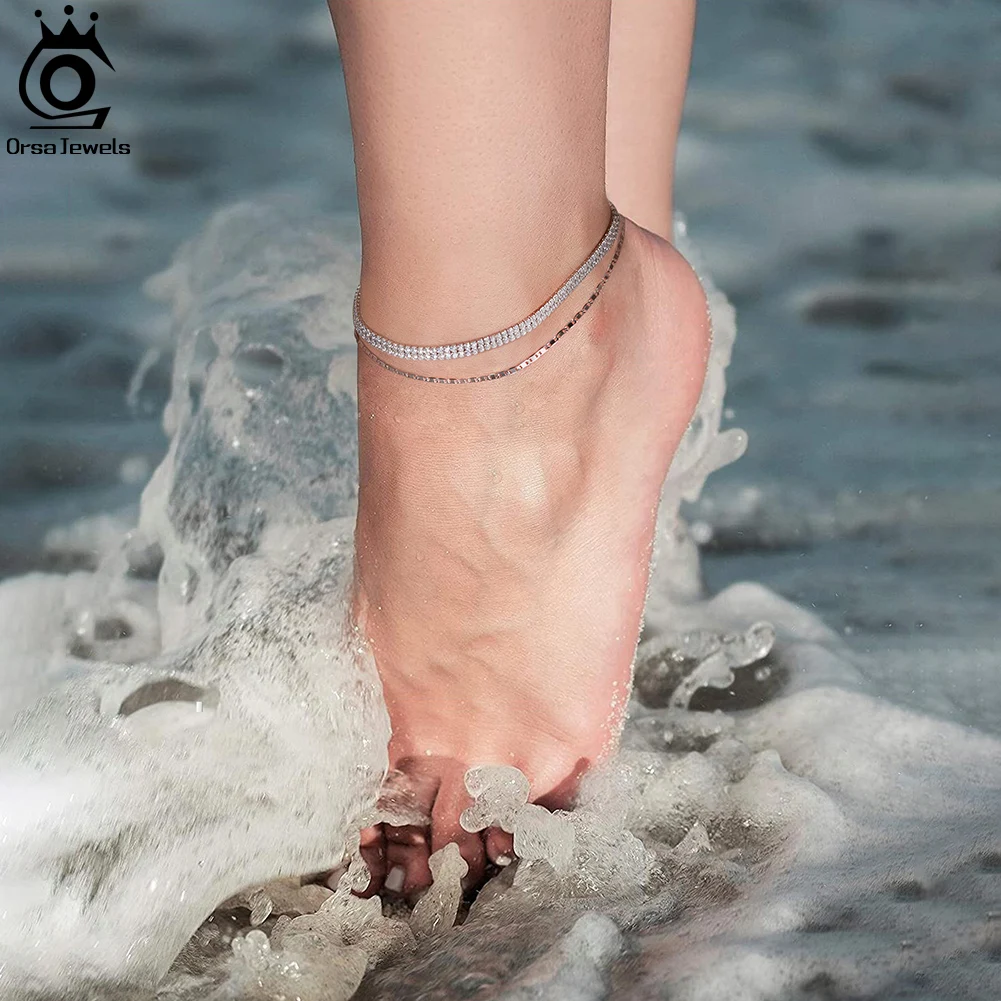 ORSA JEWELS 925 Sterling Silver Italian 2mm Sparkle Mirror Chain Anklets for Women Gold Foot Bracelet Ankle Straps Jewelry SA29 thumbnail 5