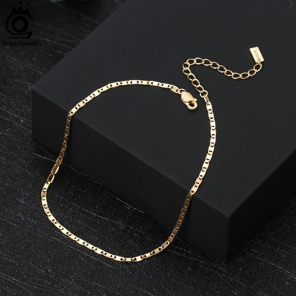 ORSA JEWELS 925 Sterling Silver Italian 2mm Sparkle Mirror Chain Anklets for Women Gold Foot Bracelet Ankle Straps Jewelry SA29 thumbnail 4