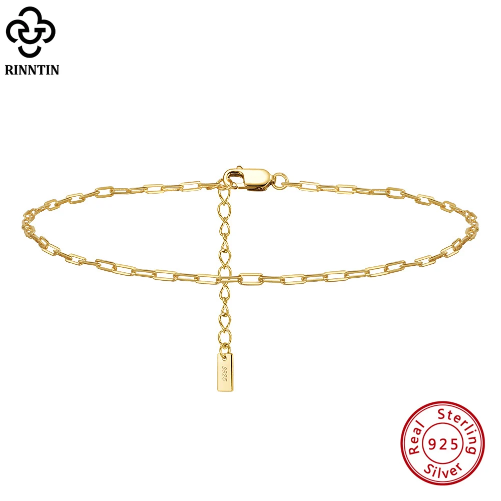Rinntin Paperclip Chain Anklet for Women 925 Silver Summer 14K Gold Foot Chain Bracelet Fashion Ankle Straps Jewelry Gift SA22