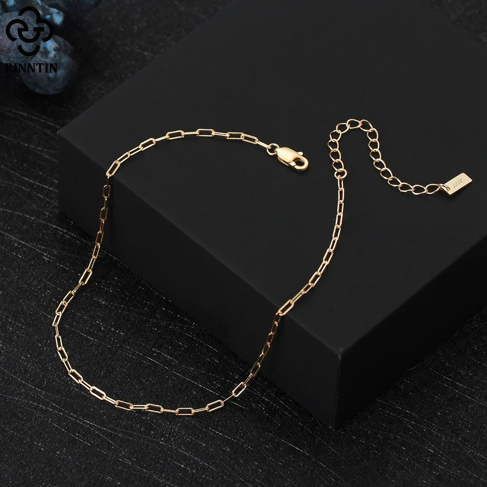 Rinntin Paperclip Chain Anklet for Women 925 Silver Summer 14K Gold Foot Chain Bracelet Fashion Ankle Straps Jewelry Gift SA22 thumbnail 3