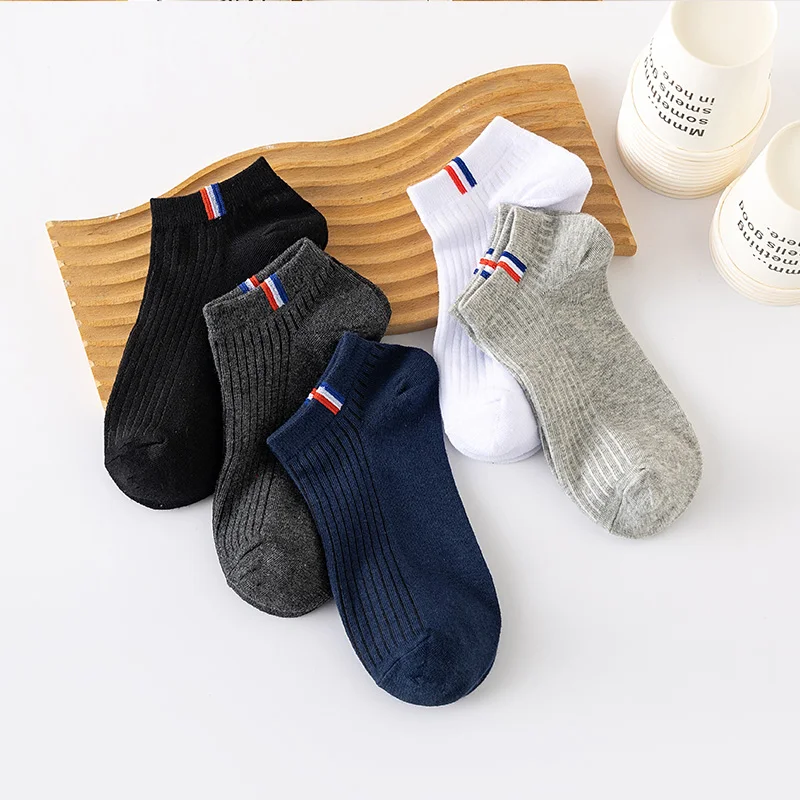5 Pairs Of Thin Summer Blending Boat Socks Plain Color Mens Casual Socks Breathable Sweat Absorbing Calibration Socks thumbnail 3