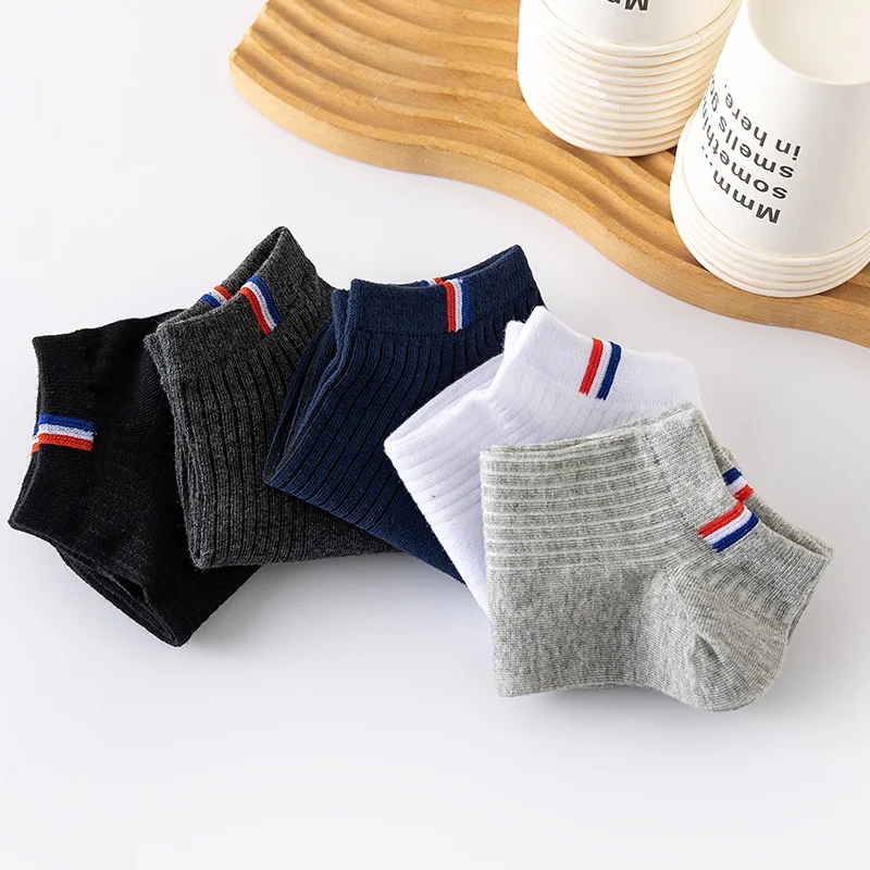 5 Pairs Of Thin Summer Blending Boat Socks Plain Color Mens Casual Socks Breathable Sweat Absorbing Calibration Socks thumbnail 6