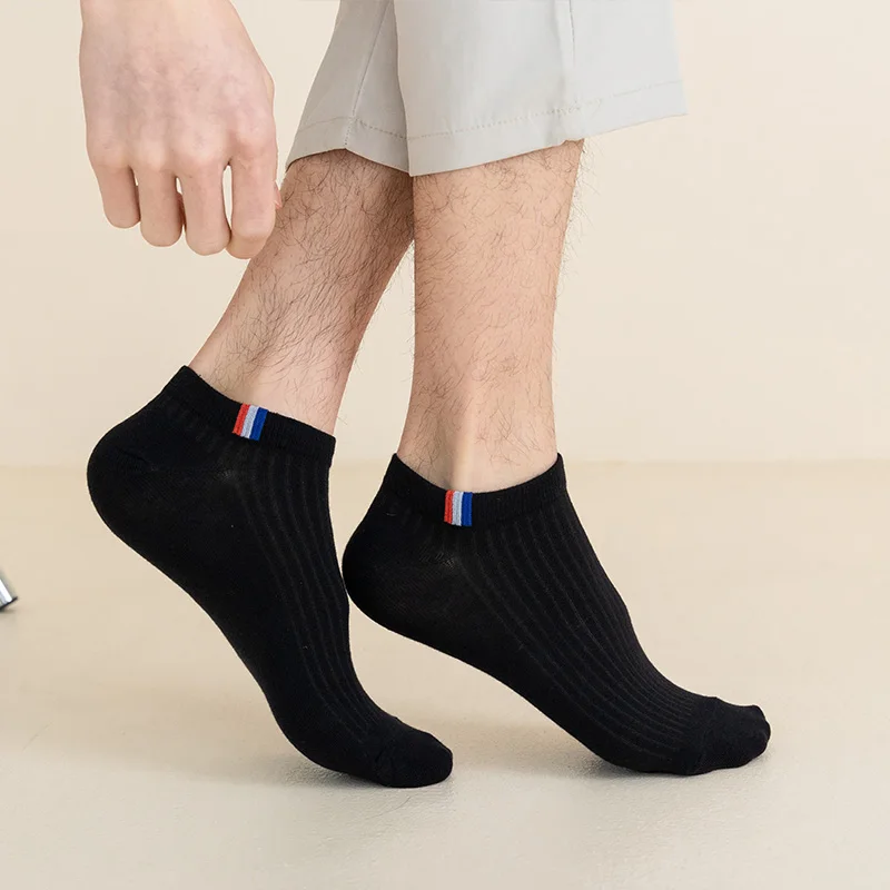 5 Pairs Of Thin Summer Blending Boat Socks Plain Color Mens Casual Socks Breathable Sweat Absorbing Calibration Socks thumbnail 4
