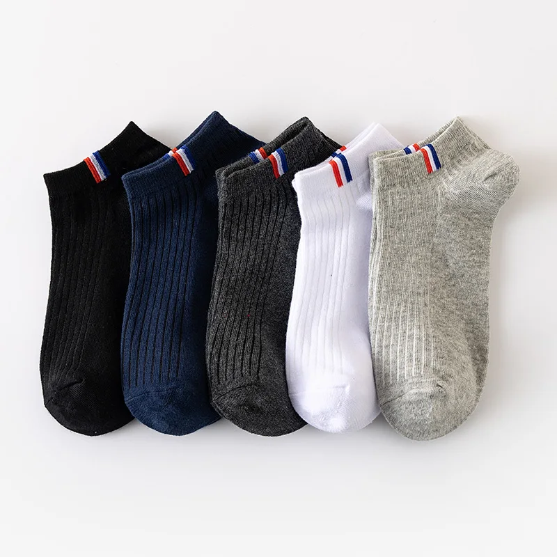 5 Pairs Of Thin Summer Blending Boat Socks Plain Color Mens Casual Socks Breathable Sweat Absorbing Calibration Socks thumbnail 2