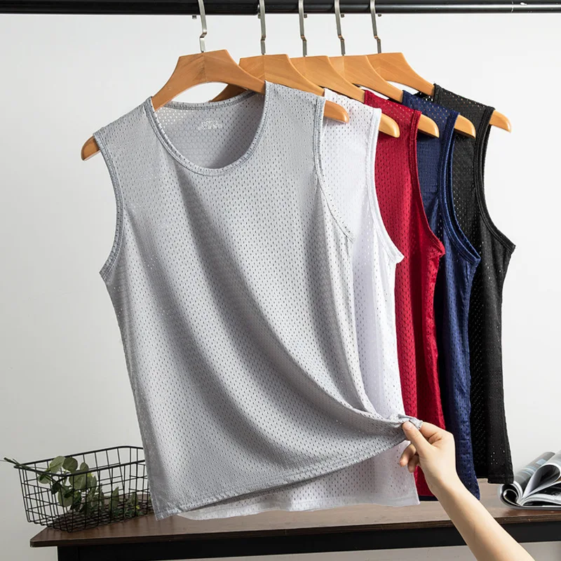 Men's Ice Silk Mesh Tank Tops Gym Stringer Transparent Bodybuilding Sleeveless Shirt Fitness Vest Male mesh Muscle Singlets thumbnail 2