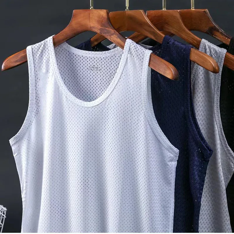 Men's Ice Silk Mesh Tank Tops Gym Stringer Transparent Bodybuilding Sleeveless Shirt Fitness Vest Male mesh Muscle Singlets thumbnail 4