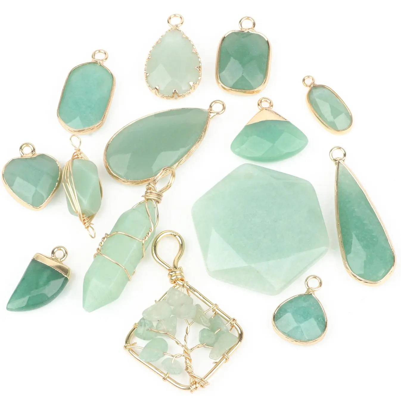 1PCS Natural Green Aventurine Jades Stone Beads Pendants Necklace Earring Bracelet DIY Gift Pendant Connector Charms Wholesale