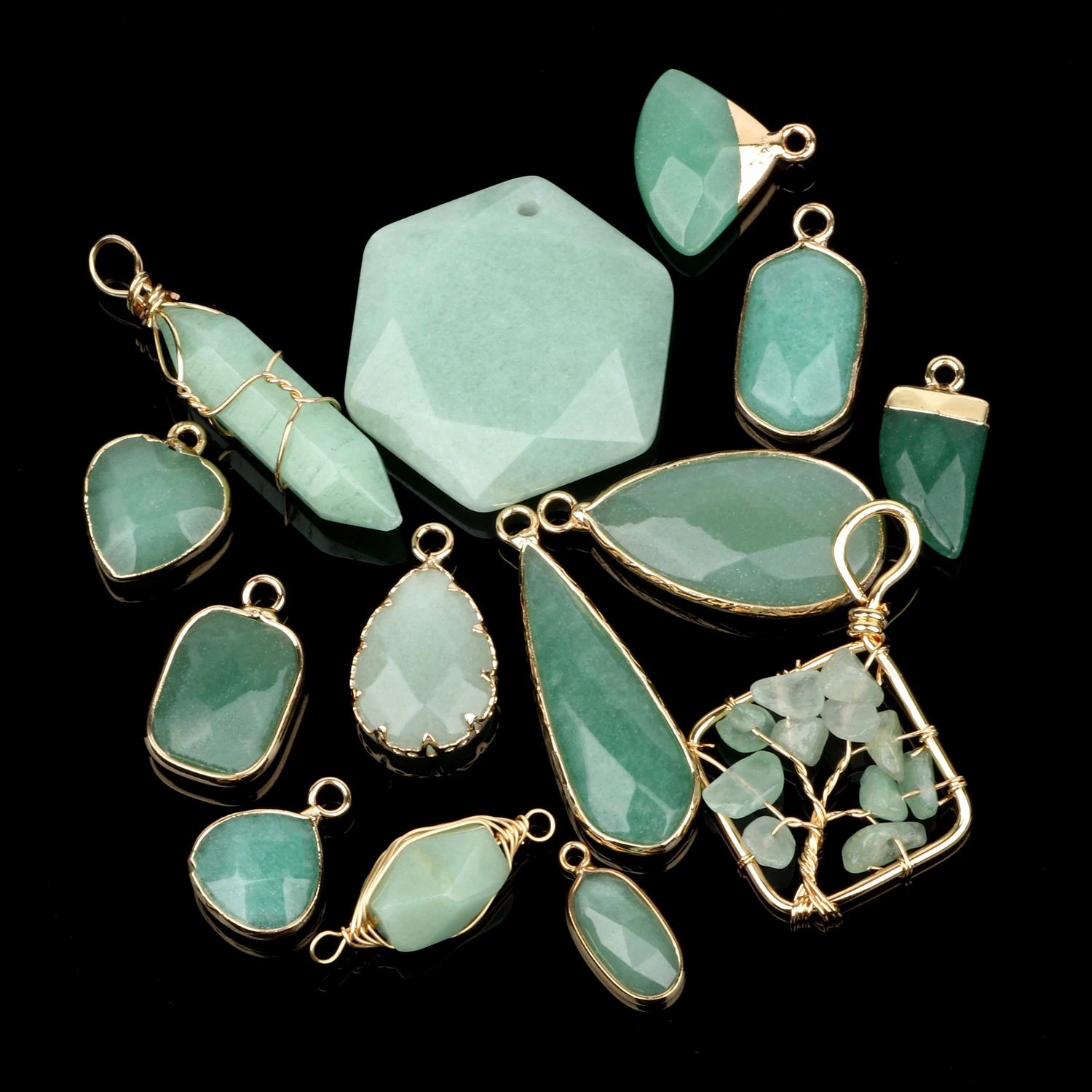 1PCS Natural Green Aventurine Jades Stone Beads Pendants Necklace Earring Bracelet DIY Gift Pendant Connector Charms Wholesale thumbnail 3
