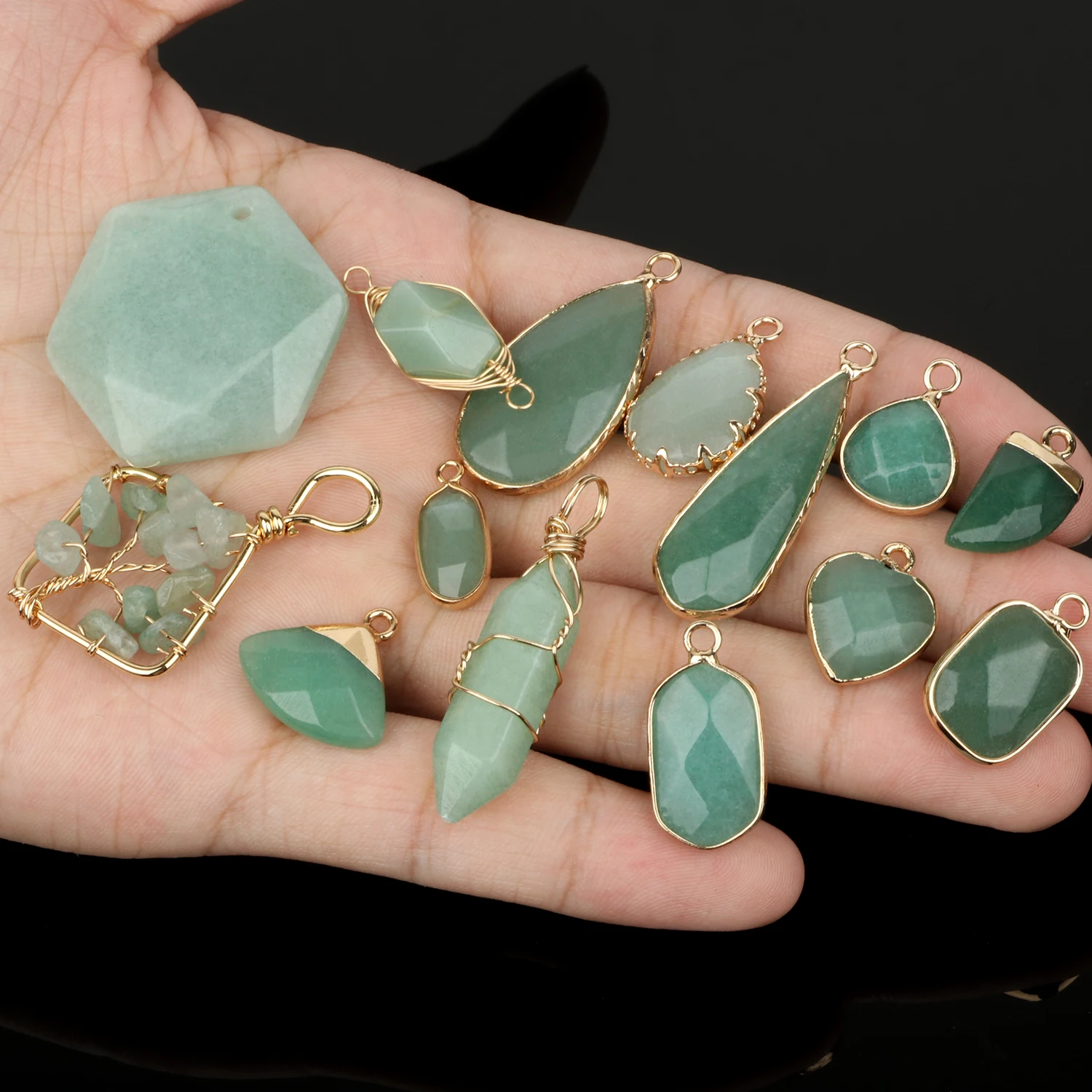 1PCS Natural Green Aventurine Jades Stone Beads Pendants Necklace Earring Bracelet DIY Gift Pendant Connector Charms Wholesale thumbnail 2