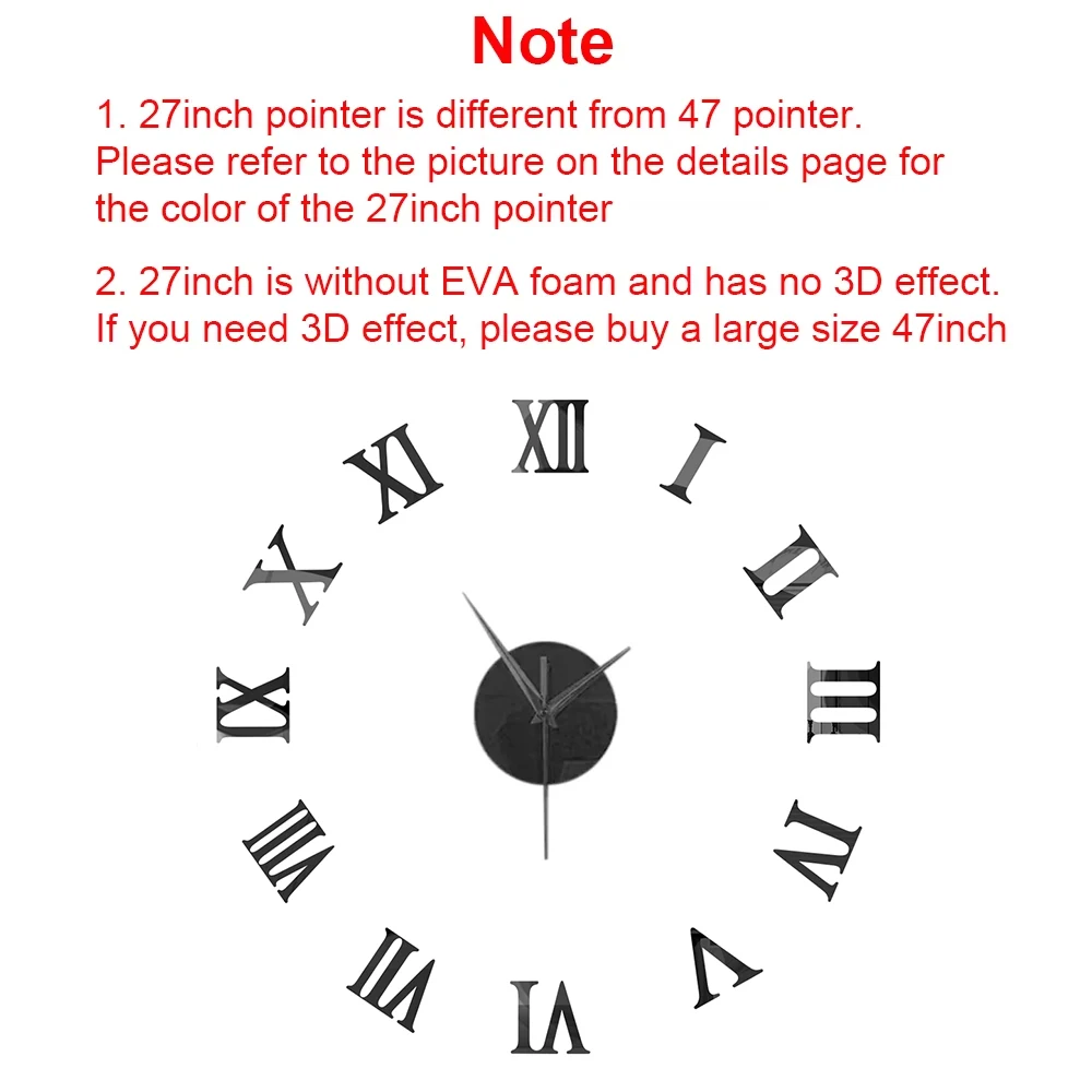 3D Wall Clock DIY Big Wall Clocks Modern Living Room Acrylic Mirror Stickers Self-Adhesive Quartz Watch Silent Home Decoration thumbnail 5