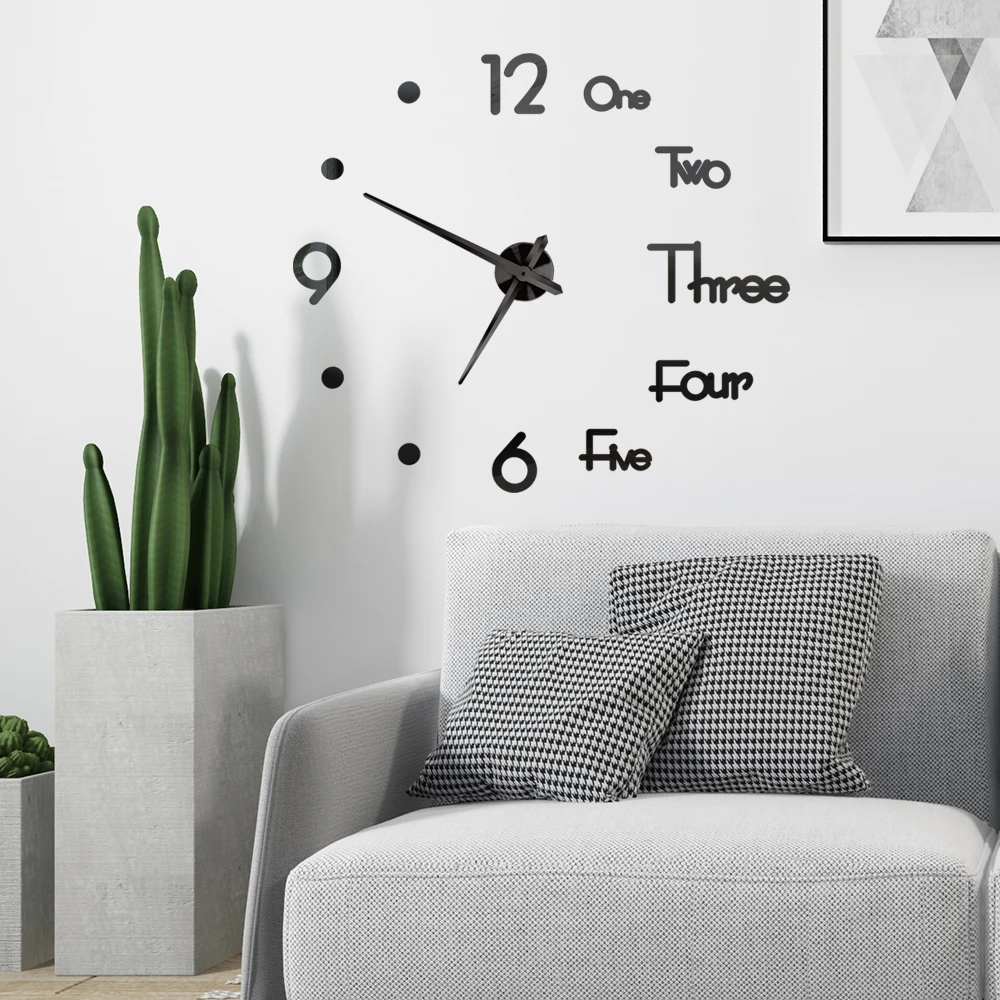 3D Wall Clock DIY Big Wall Clocks Modern Living Room Acrylic Mirror Stickers Self-Adhesive Quartz Watch Silent Home Decoration thumbnail 3