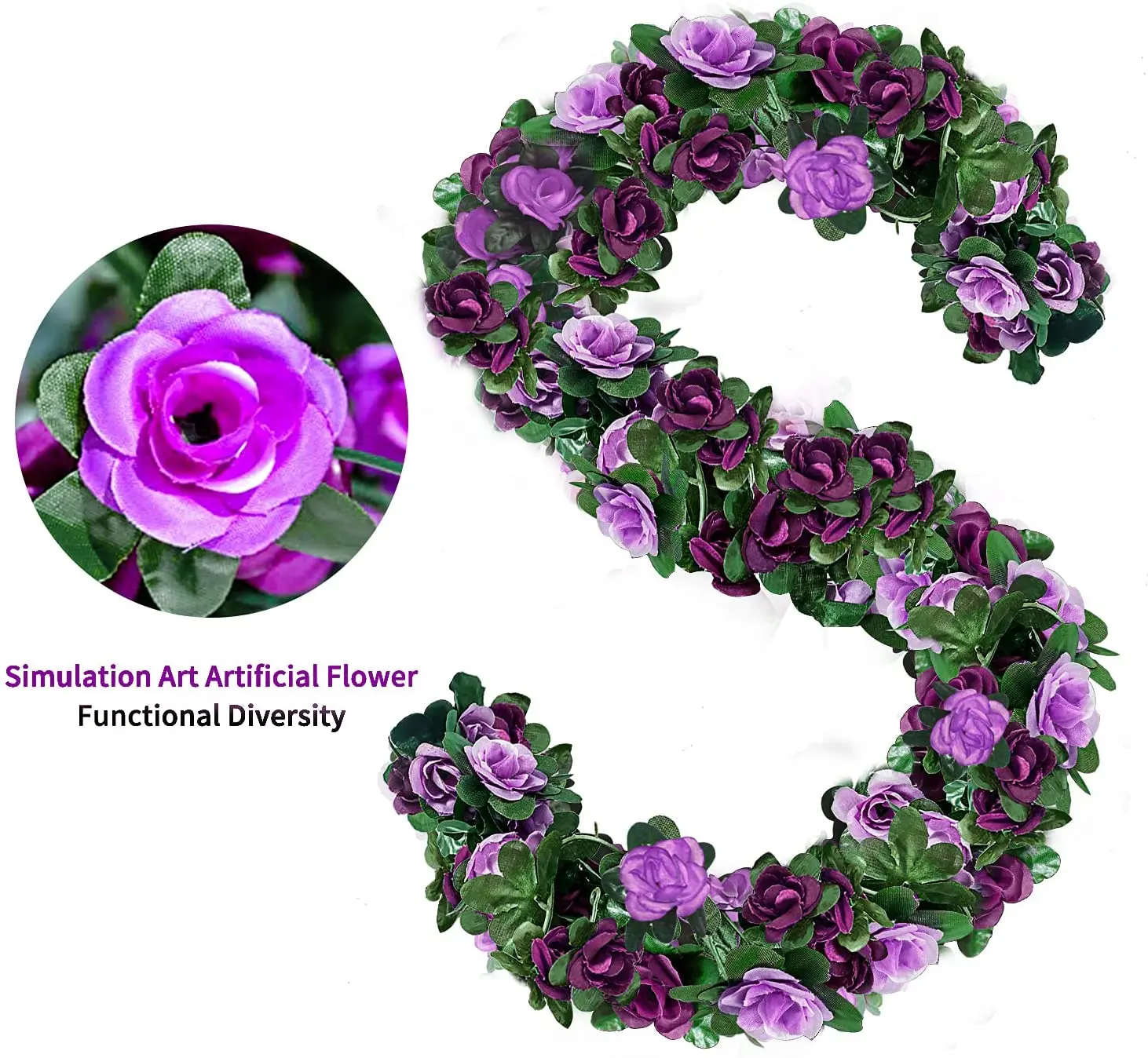 6Pcs Fake Rose Vine Flowers Artificial Flower Home Hotel Wedding Party Garden Art Decor Garden DIY Arrangement Decoration Purple thumbnail 6
