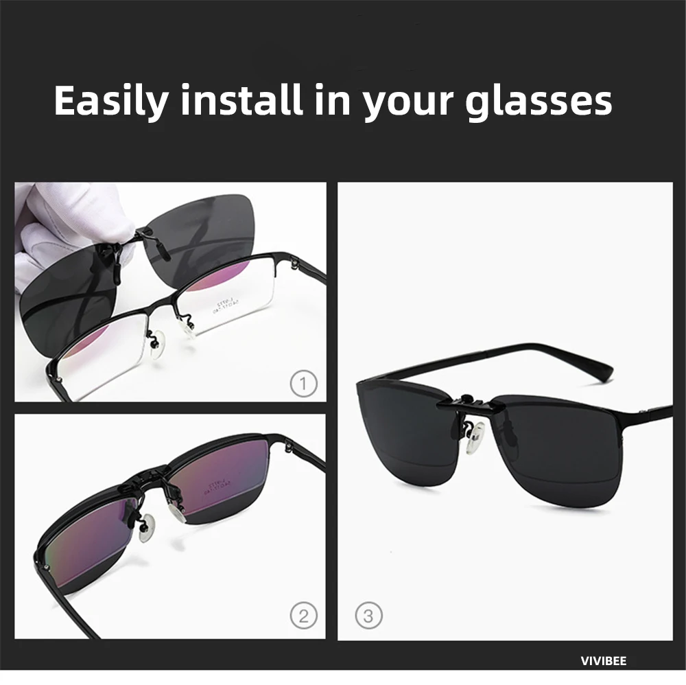Square Clip On Sunglasses Women Polarized Black Lens UV400 Night Vision Driving Men Goggles Clips Anti Glare Vintage Glasses thumbnail 4
