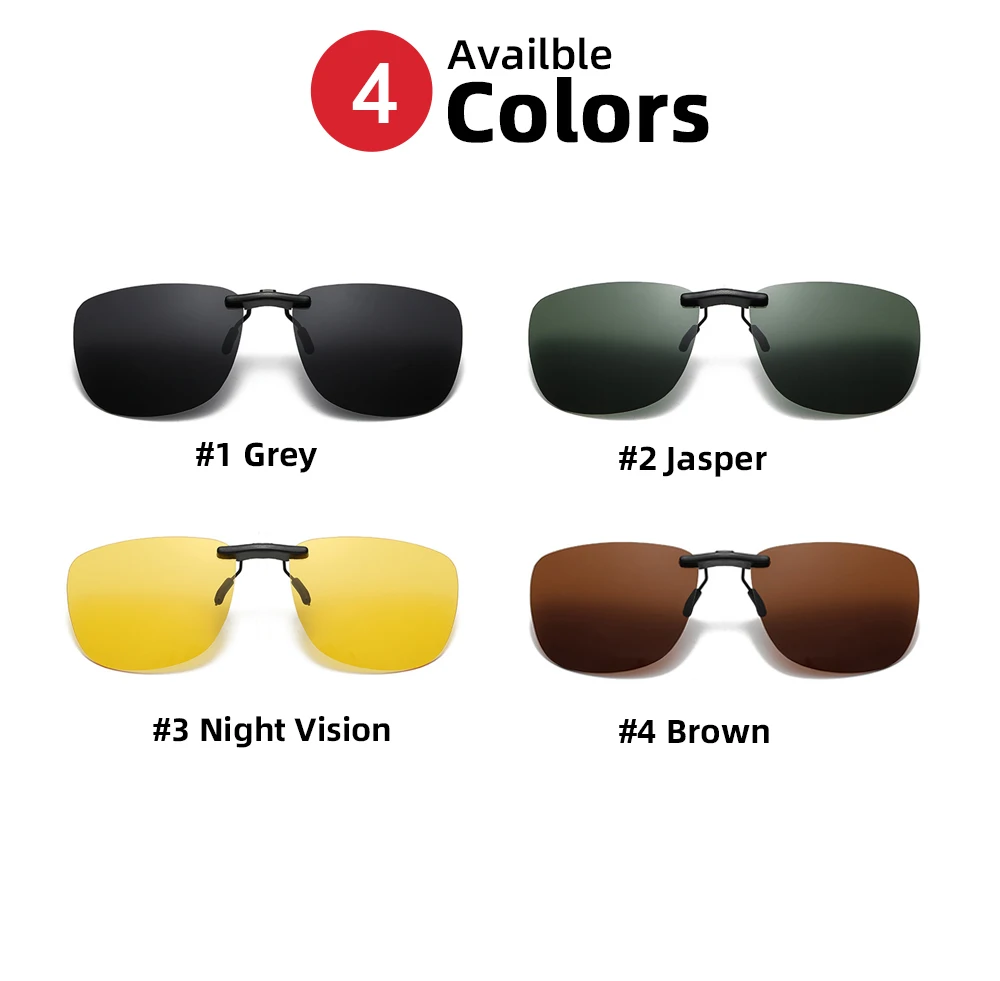 Square Clip On Sunglasses Women Polarized Black Lens UV400 Night Vision Driving Men Goggles Clips Anti Glare Vintage Glasses thumbnail 3